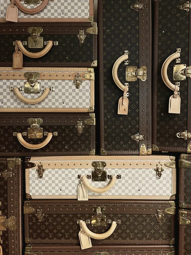 A stack of luxury travel trunks
